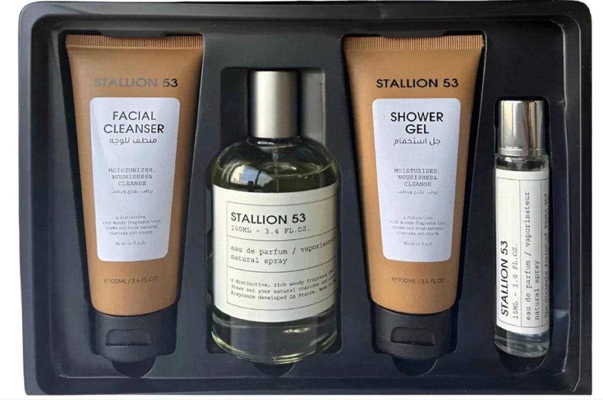 Emper Stallion 53 Gift Set – EDP 3.4oz + Shower Gel + Facial Cleanser + Travel Spray